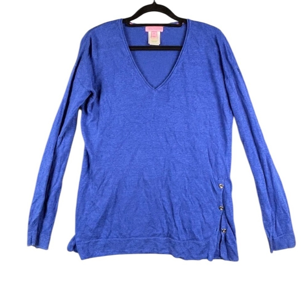 Lilly Pulitzer Liesel 100% Linen V Neck Pullover Sweater in Cobalt Blue – Sz M - Picture 2 of 10